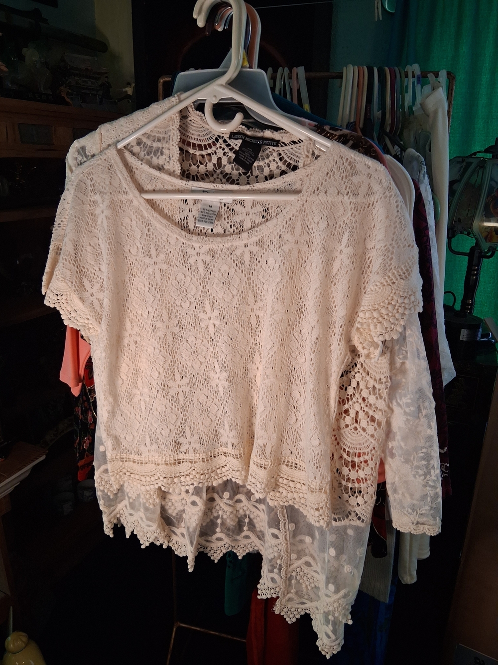 Pinky Cream Lace Crochet Overlay Women's Top